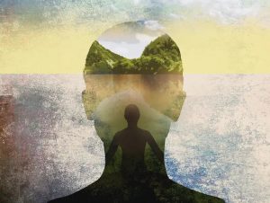 A person and island horizon inside another person's head