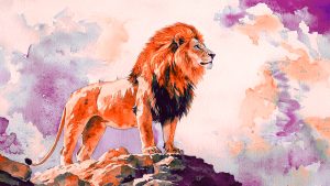 Watercolor Lion on a ledge