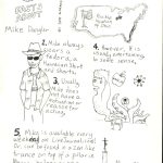 Illustrated Biography Comic of 5 facts about Mike Dangler: 1. Lives in Ohio, 2. Always wears a Fedora, 3. Usually, has no reason to act, 4. but it's entertaining when he does, 5. Mike is available every weekday on LiveJournal.com, or can be found in a zen like trance on top of a pillar in Mecca, balancing on a scimitar.