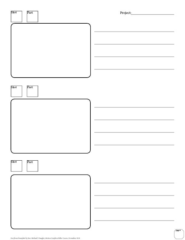 Storyboard with "shot" and "part", space to draw, and lines for description