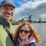 MJD and wife at Zaanse Schans, selfie with windmills in background