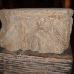 Mercury on the right and goddess, partially destroyed, on left