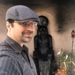 MJD in front of a life-size statue of Sekhmet