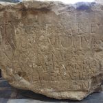 Stone with Latin inscription to Tiberius Caesar, viewed directly