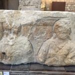 Goddess with cornucopia on right, damaged goddess on left