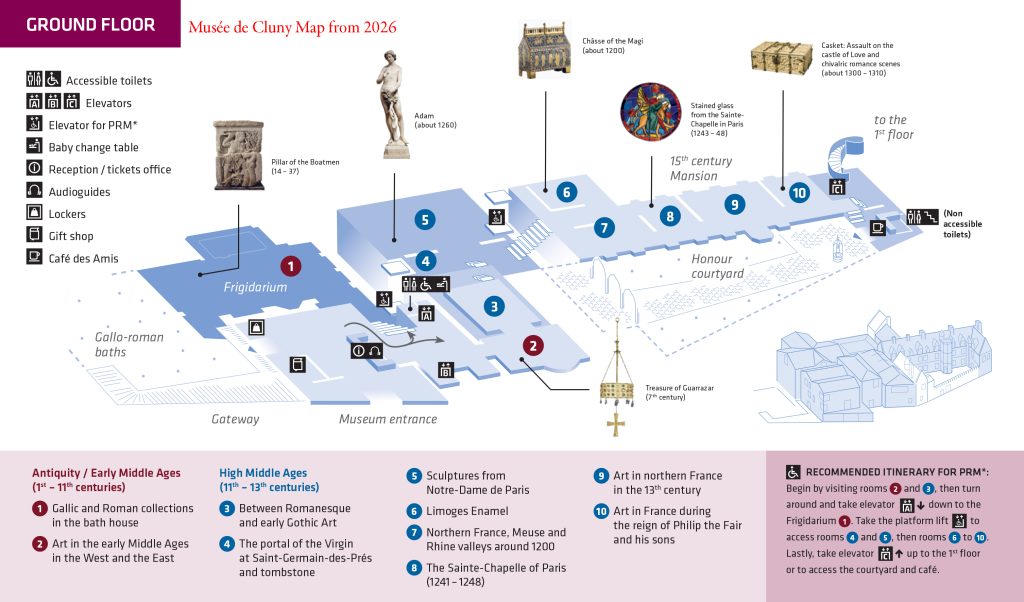 Map of Musee de Cluny's ground floor, circa February 2026