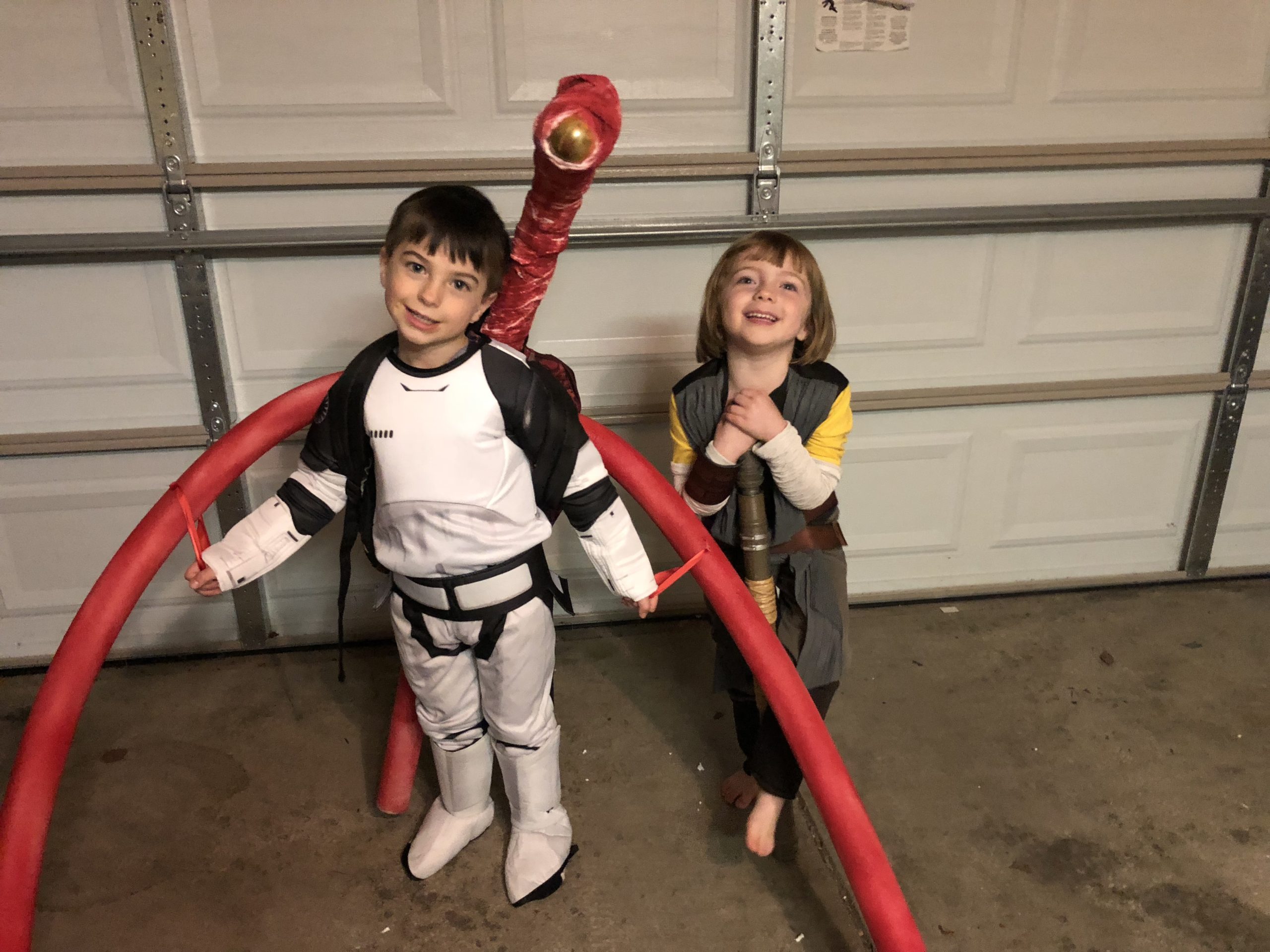 Dianoga costume, with stormtrooper and Rey